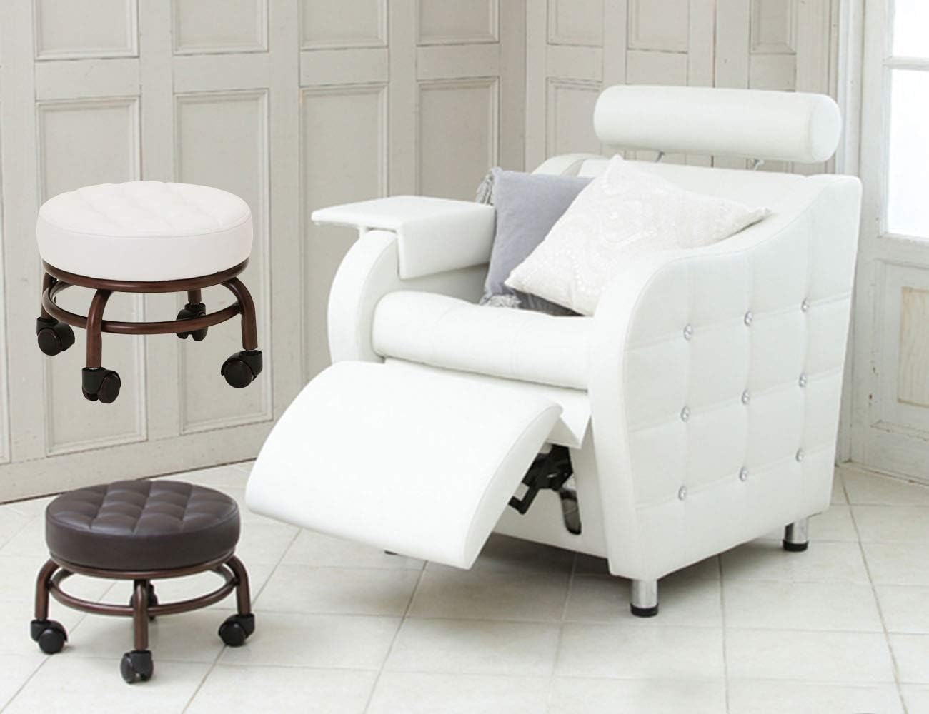 Silla de Pedicure Elitzia Blanco con Taburete para Salón de Belleza