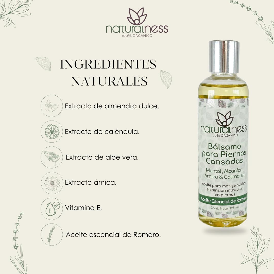 Aceite de Masaje Naturalness Piernas Cansadas Refrescante con Romero, Mentol y Alcanfor