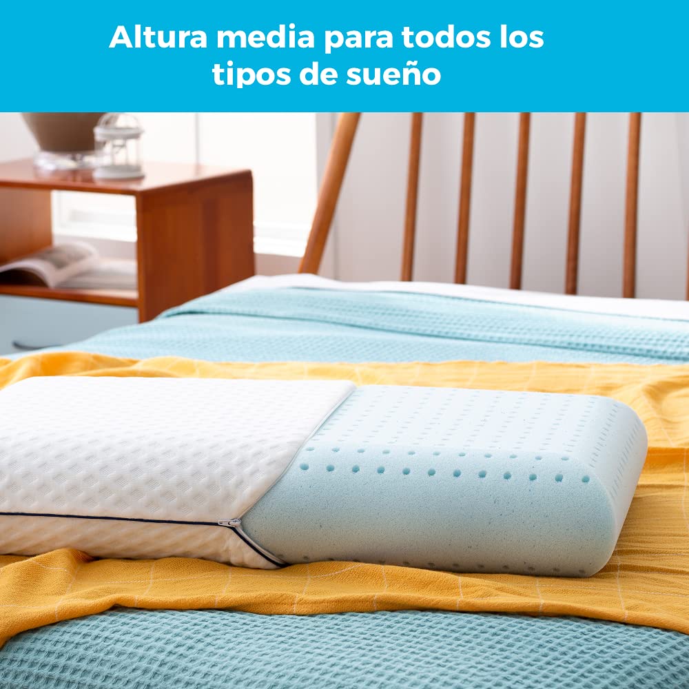 Linenspa - Almohada de Memory Foam con Gel Refrescante - Hipoalergénica - Funda Lavable - Diseño Ventilado y Antibacterial - Ideal para Dormir de Lado, Boca Arriba o Boca Abajo - Tamaño Estándar