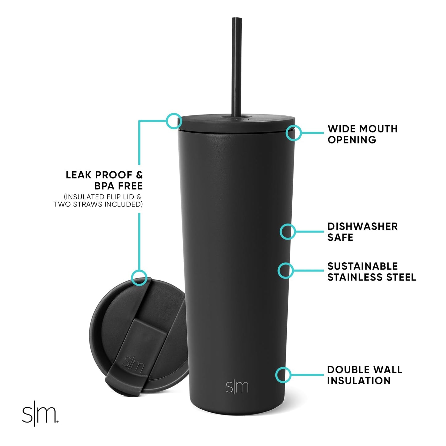 Vaso Térmico Simple Modern Midnight Black Reutilizable de Acero Inoxidable Classic Colección 710ml para Viajes