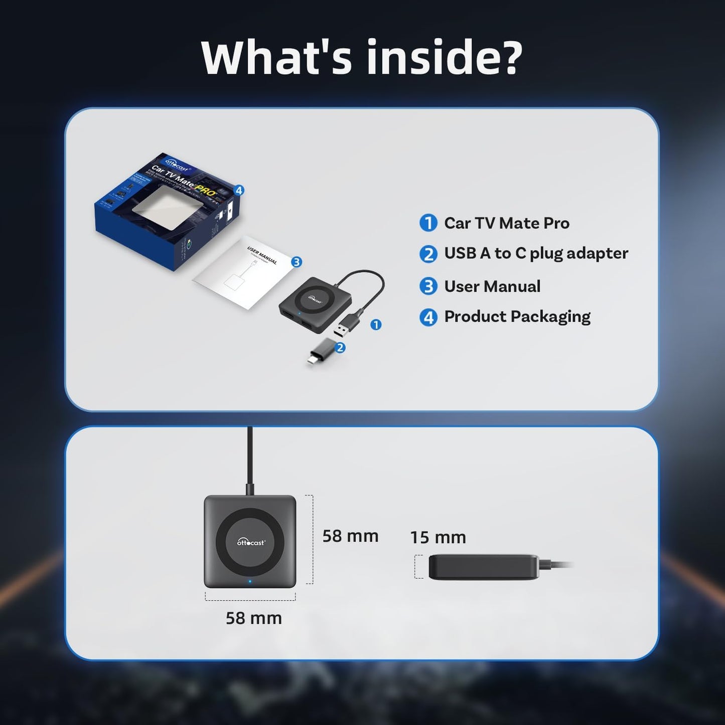Adaptador CarPlay Inalámbrico OTTOCAST Negro Convertidor Fire TV Stick para Autos con CarPlay de Fábrica