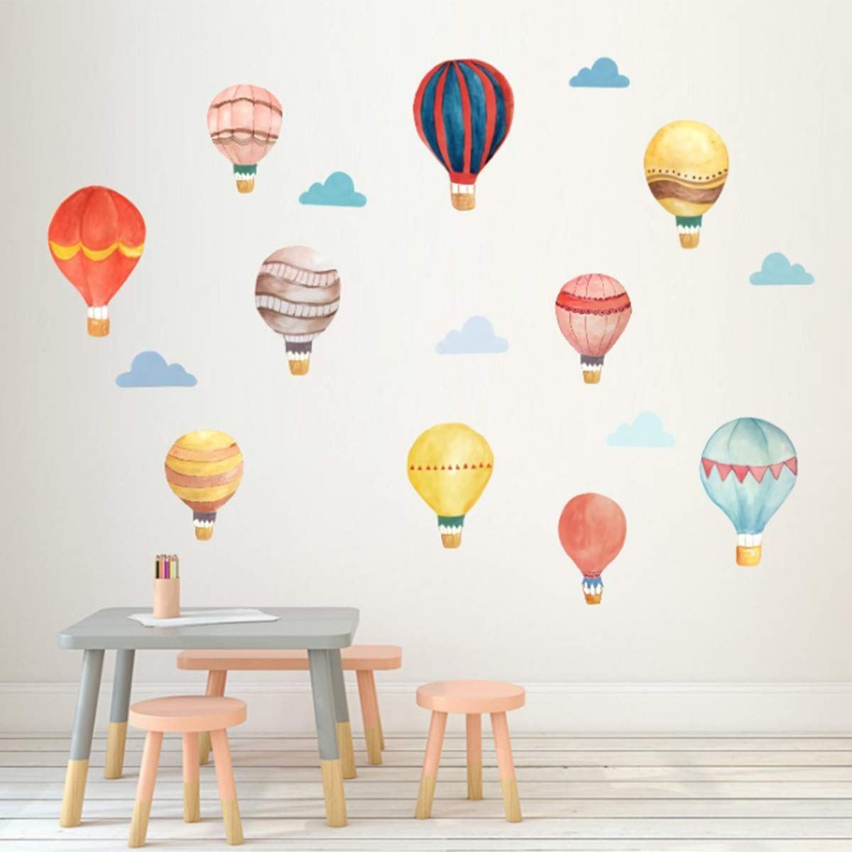 Bamsod - Adhesivos Decorativos para Pared, diseño de Globo de Aire Caliente y Nubes sonrientes