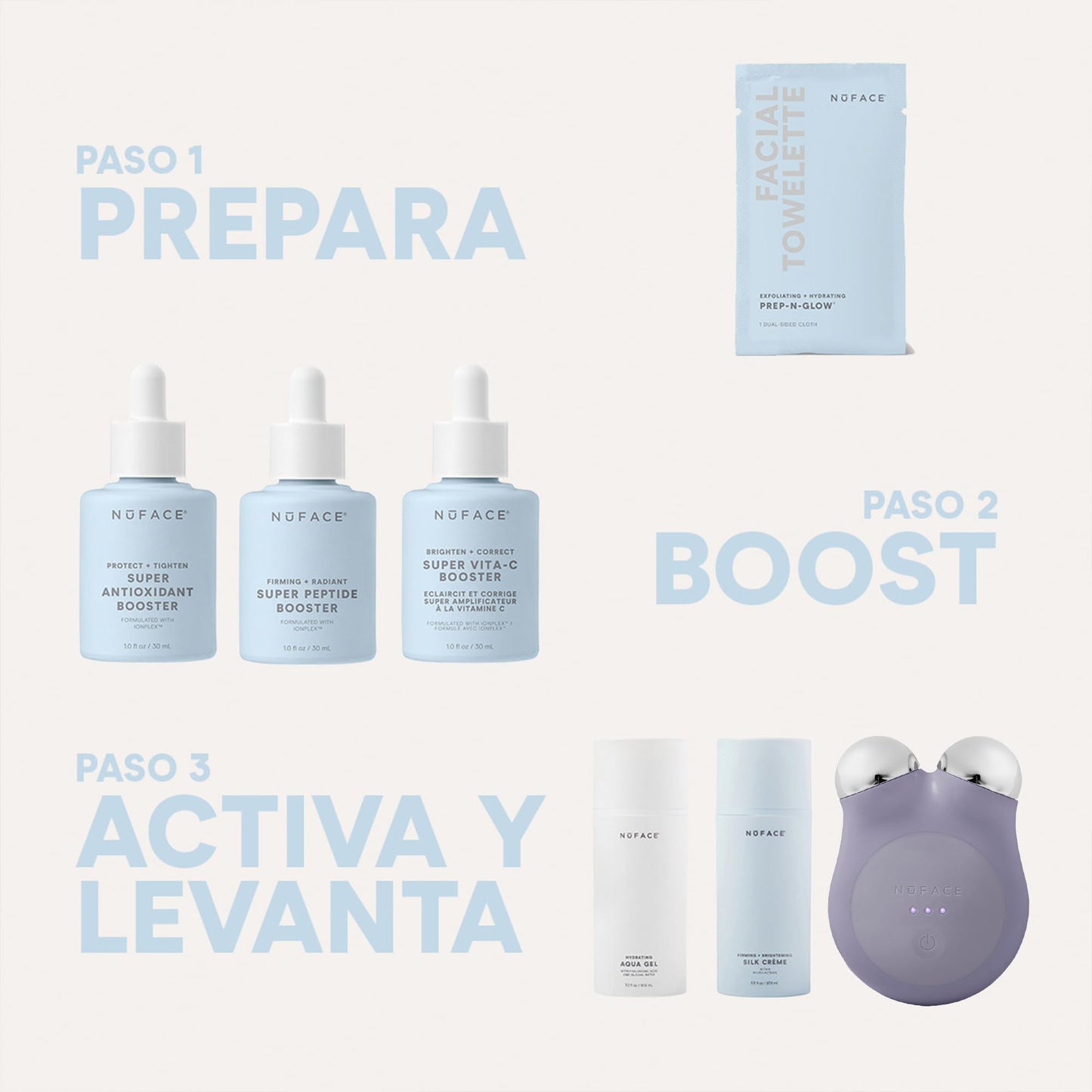 NUFACE | Skin Care Kit de Inicio MINI+ | Dispositivo Portátil Microcorriente Violeta + 2 Serum y Brocha | Gel Conductor Facial Hidratante Facial con Acido Hialuronico | Skincare Kit