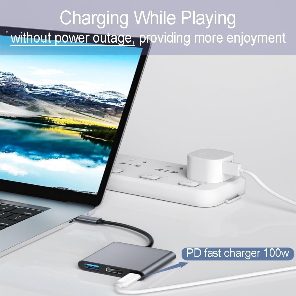 Adaptador USB C a HDMI ZOKNGB Gris con Hub 3 en 1 y Salida HDMI 4K Compatible con MacBook Pro/Air/iPad DELL XPS