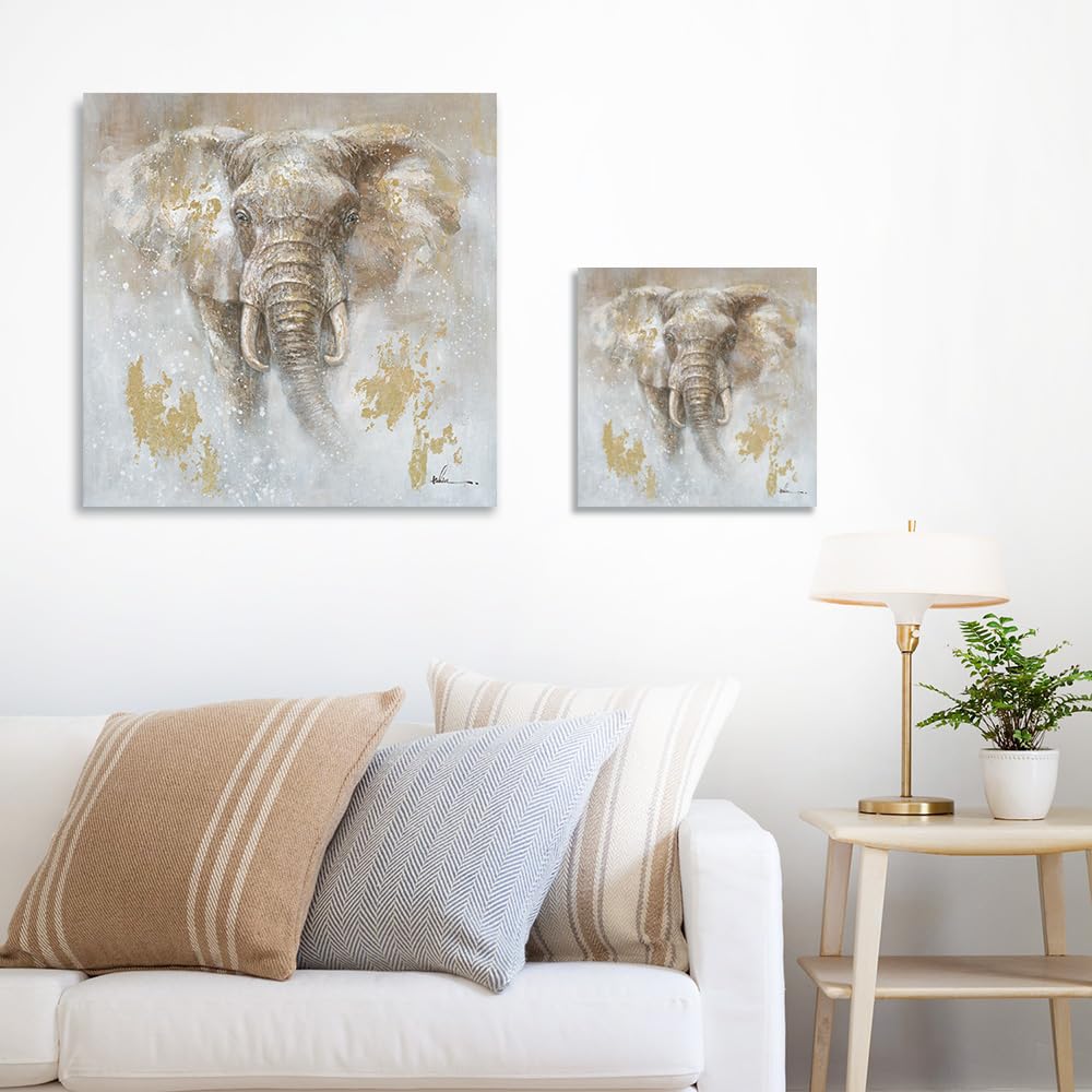 lona decorativo de pared con diseño de elefante para habitación de niños, guardería, decoración de pared (panel de 24 x 24 x 1 panel, hoja dorada)