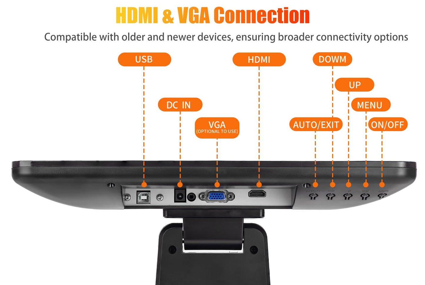 ANGEL POS - Monitor multitáctil capacitivo LED retroiluminado de 15 pulgadas 4:3, visualización táctil de diseño plano sin costuras con soporte de metal POS, para oficina, punto de venta, restaurante,