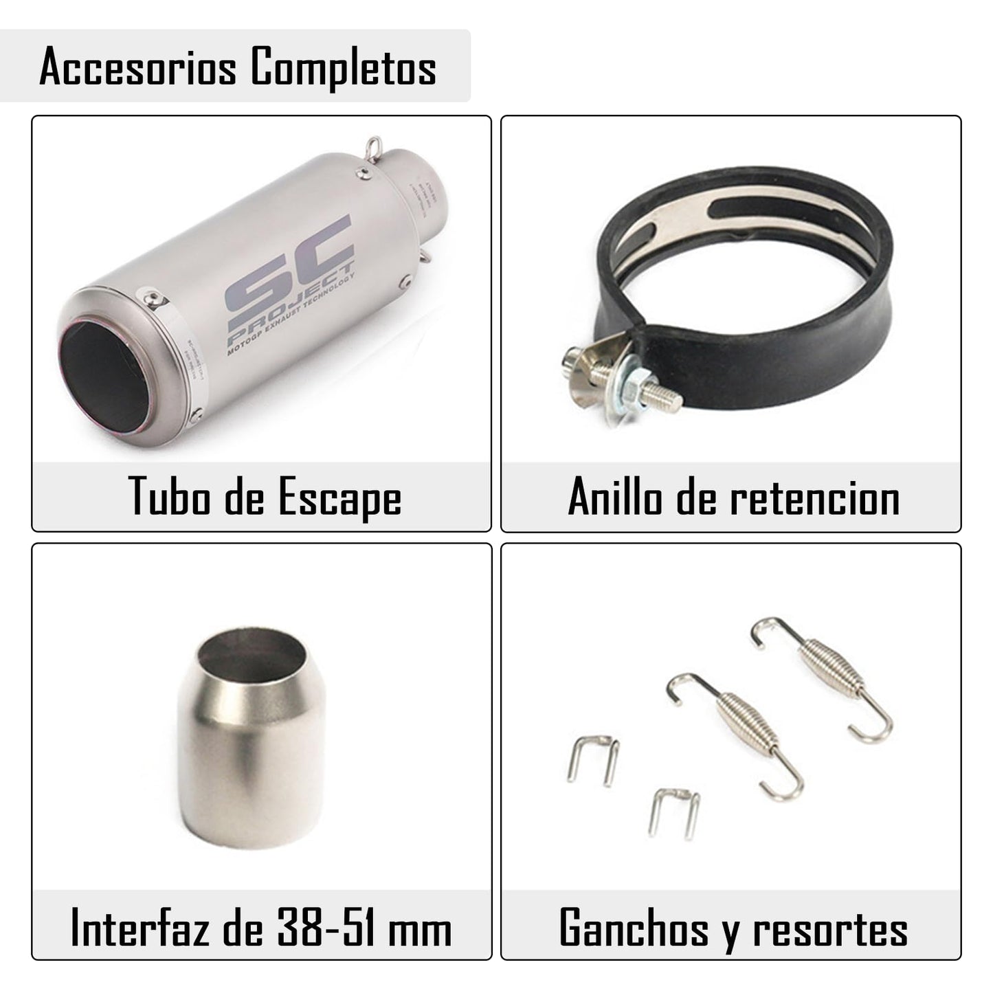 IOAGSVW Escape de Moto, Tubos de Escape Universal de 51mm, Tubo de Escape de Acero Inoxidable para Motos, Dirt Bikes, Street Bikes, Scooters, Atvs Y Más