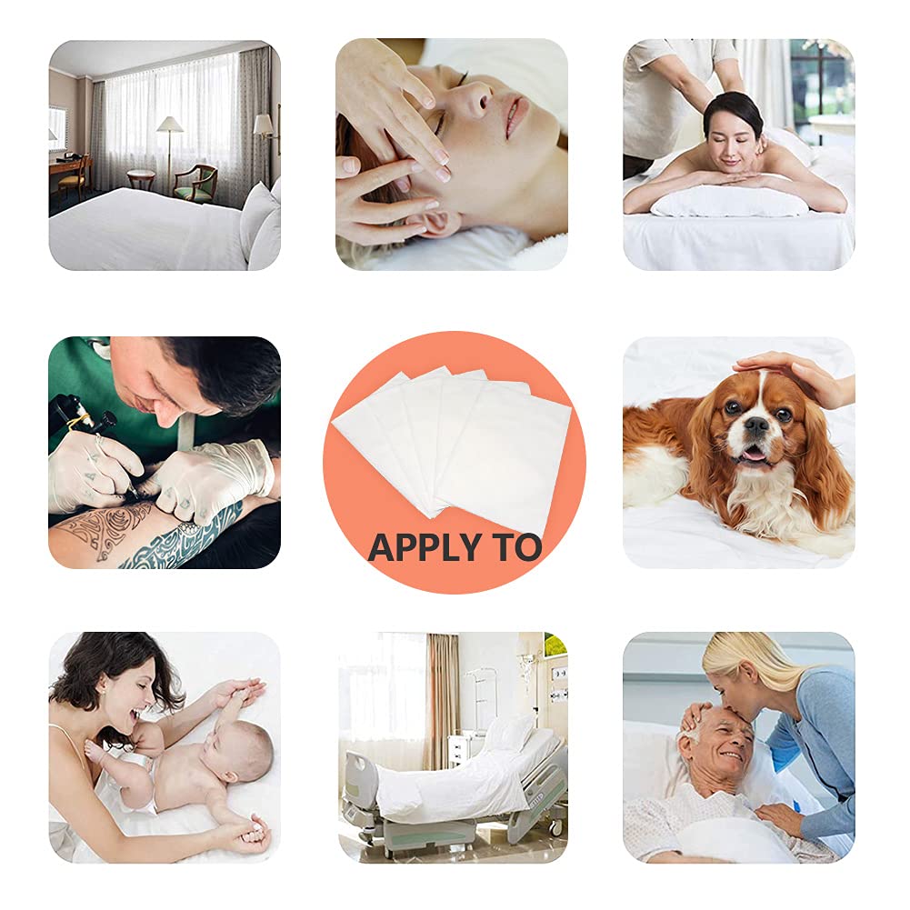 Luriseminger 100pcs Sábanas desechables aptas para SPA, tatuajes, viajes, tela no tejida transpirable, 13g / metro cúbico, 80x 180cm, blanco