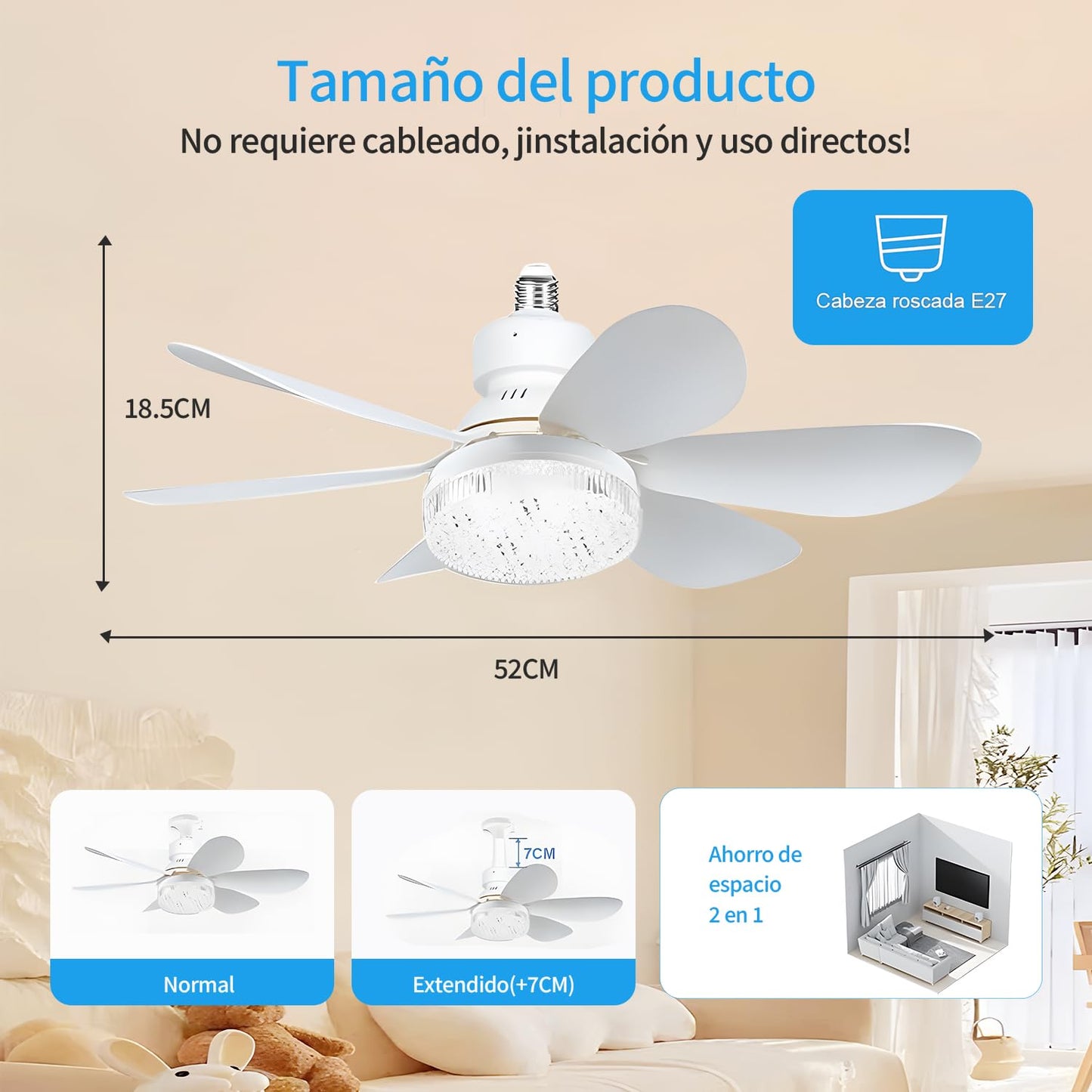 Haimo Ventilador de techo con luz y control remoto, luz tricolor ajustable 3000K-6500K Ventilador de techo de 3 velocidades y 40w con, 20.5LED Velocidad del viento silenciosa (blanco)
