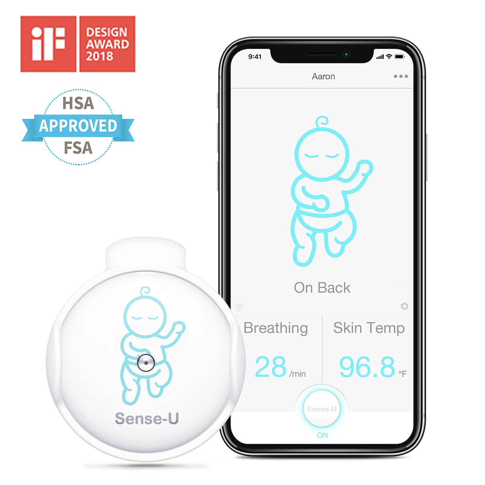 Monitor de Movimiento Sense-U rosa con Sensores de Respiración para Bebé