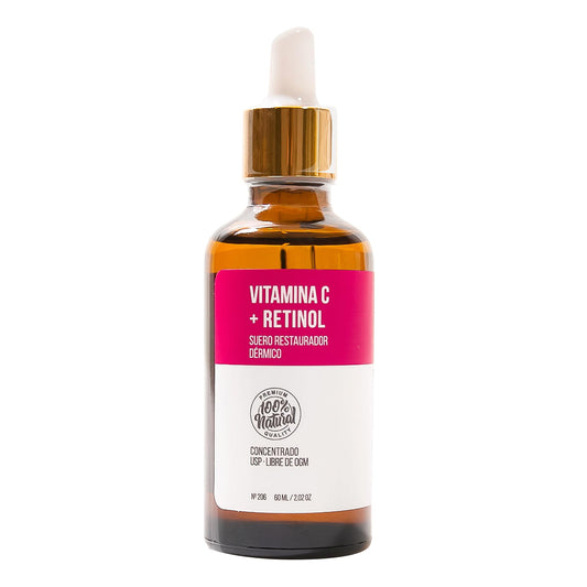 NATSHOP | Suero de Vitamina C + Retinol 100% Natural - Fórmula con Aceites Orgánicos y Textura Suave | Skin Care Sin Parabenos, Fragancias Sintéticas ni Químicos Agresivos - Skincare Nocturno 60ml
