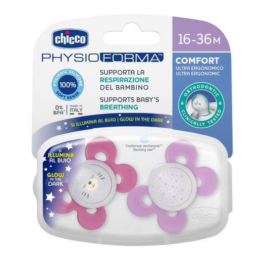 Chupete Chicco PhysioForma Comfort Rosa Claro con Tetina de Silicona para el Desarrollo Bucal de 16 a 36 Meses