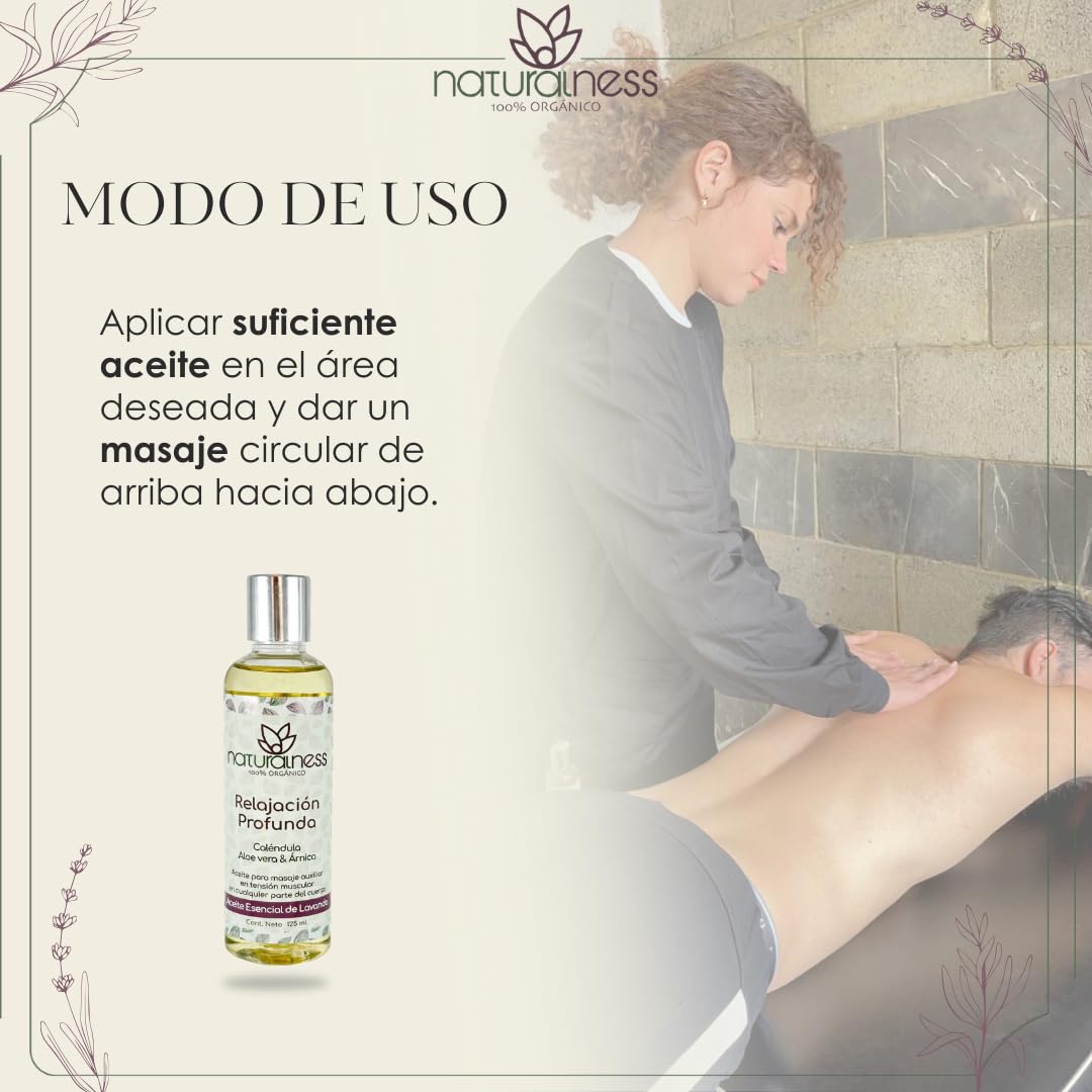 Aceite para Masaje Naturalness Relajación Profunda 125 ml a Base de Extractos Herbales y Aceites Esenciales Naturales