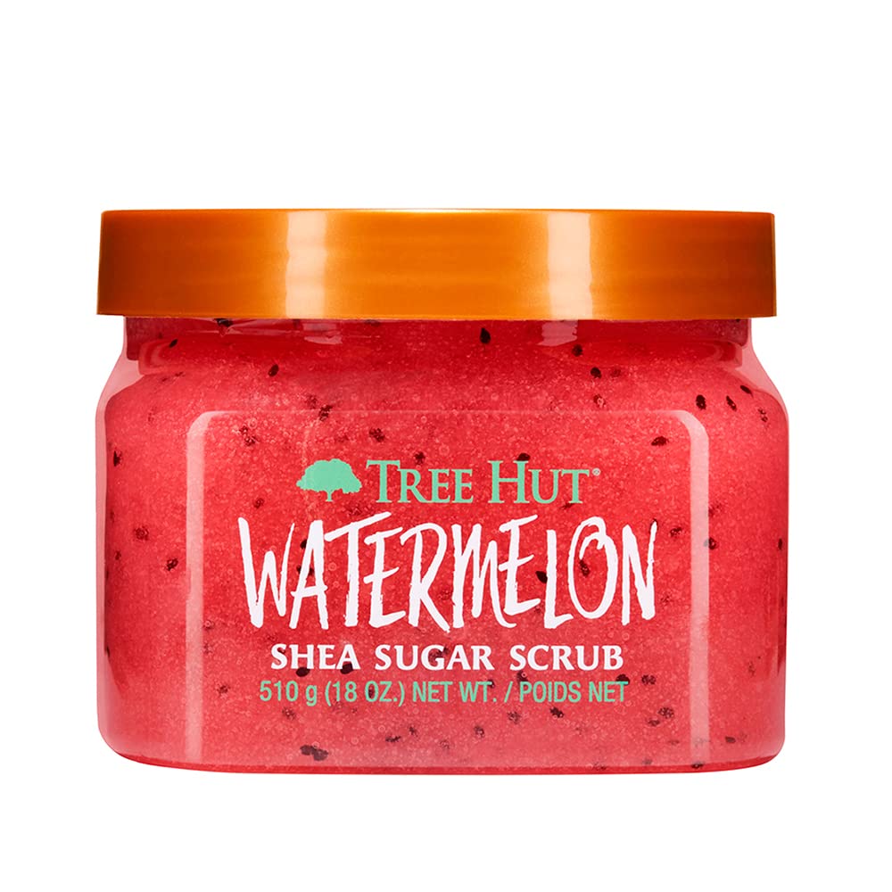 TREE HUT, Strawberry Shea Sugar Scrub, Exfoliante Corporal de Azúcar Natural, con Manteca de Karité y Fresa, Fórmula Vegana, 510 g + TREE HUT, Watermelon Shea Sugar Scrub, Exfoliante 510 gramos