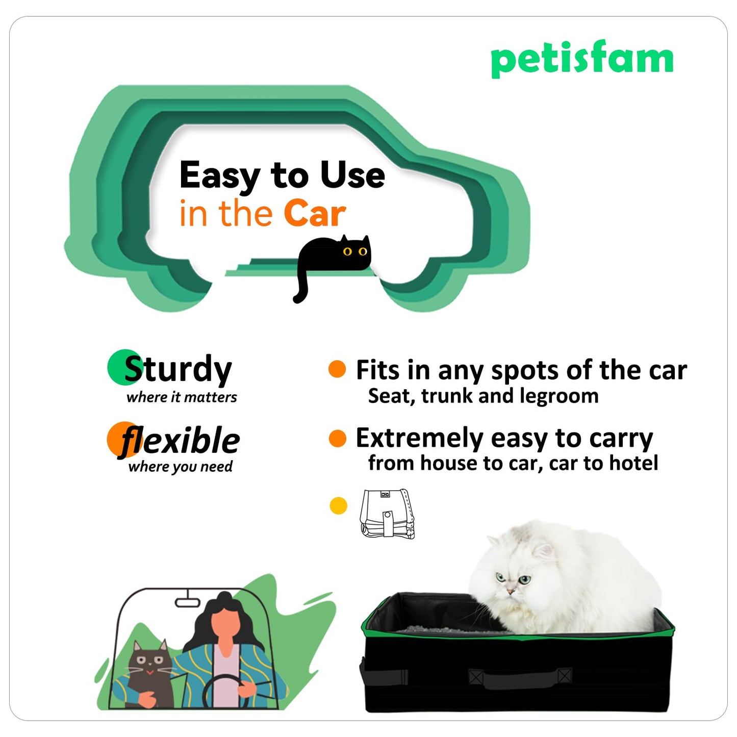 Caja de arena para gatos con 1 plegable y 1 cuchara. Portátil, ligero, a prueba de fugas, fácil de sotrage (para gatos medianos y gatitos, negro)