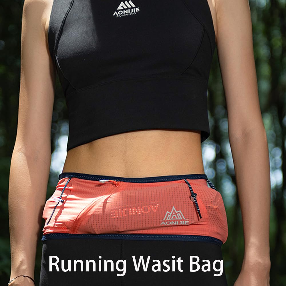 AONIJIE - Riñonera para correr, riñoneras con gran capacidad de almacenamiento para correr, maratón de campo y entrenamiento de fitness, transpirable y estable cinturón ultraligero, Negro -, Pequeño,