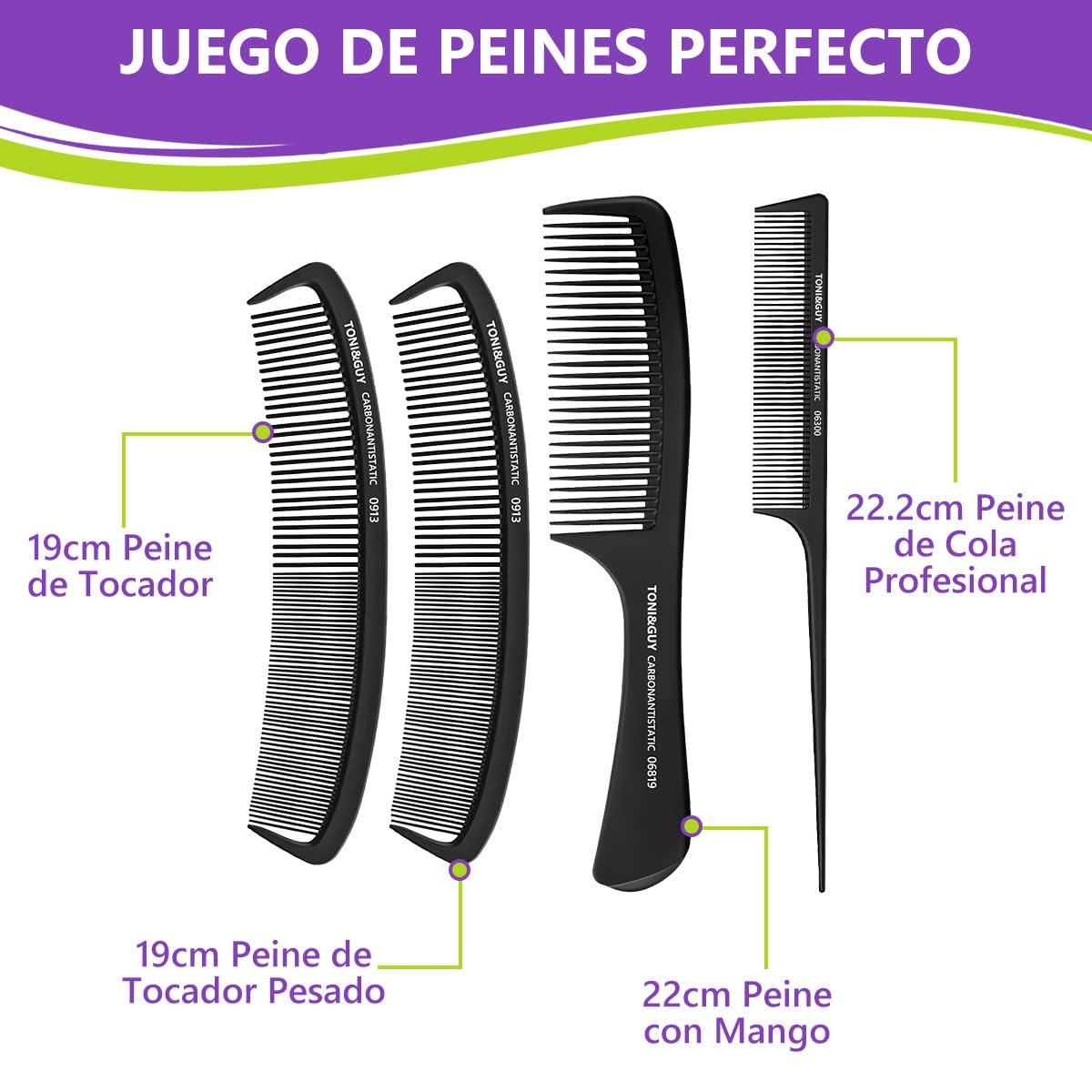 Shoonlo 4 Peines para Cabello Lacio para Mujer y Hombre, Peine Cola de Rata+ Peines Delgado+ 2 Peine Barbero, Cepillos y Peines para Cabellos Finos y Gruesos, Uso en Seco y Mojado