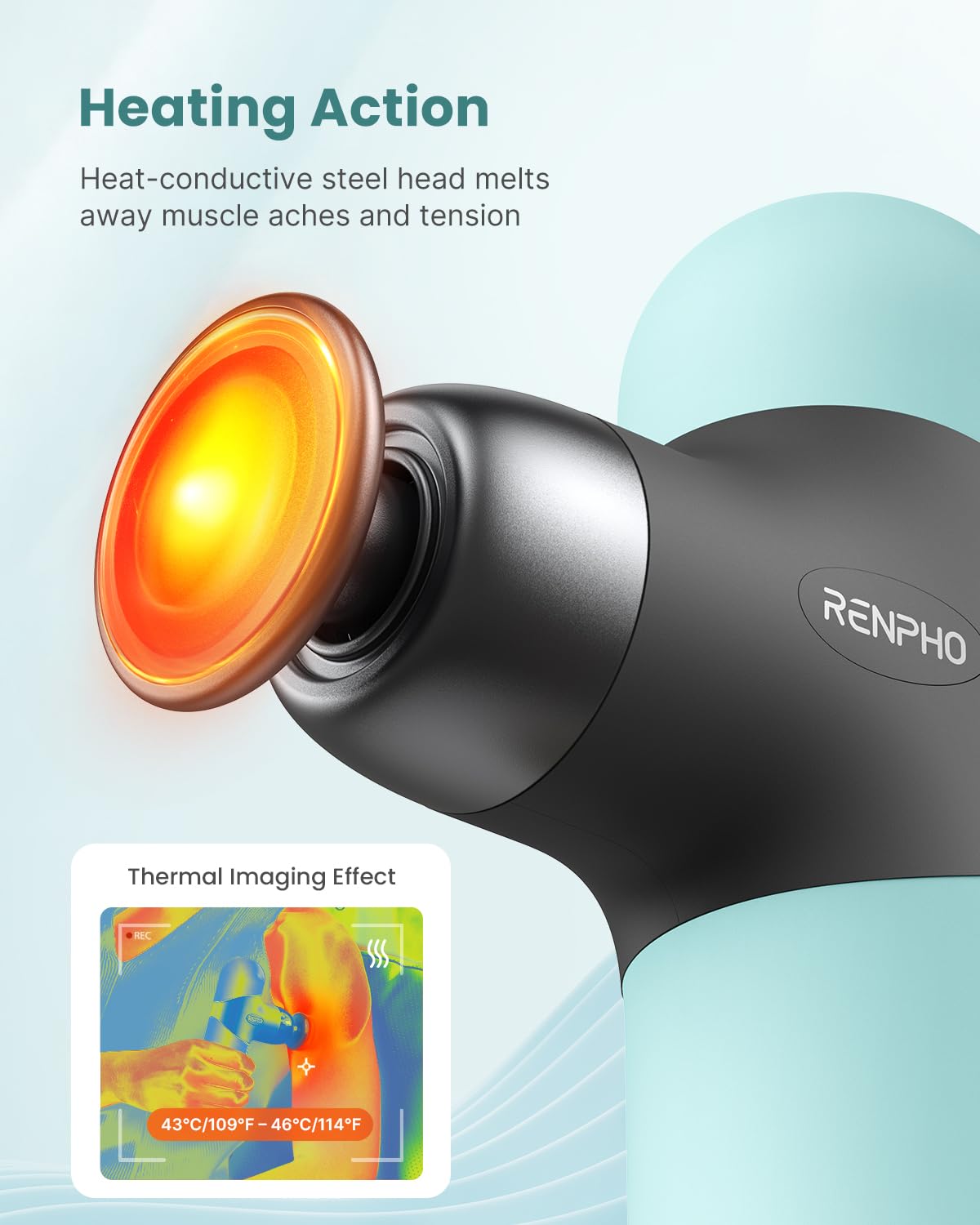 RENPHO Mini Pistola de Masaje con Calor, Pistola de Masaje Muscular de Percusión Portátil, Pequeño Masajeador de Mano de Viaje con Estuche de Transporte, Regalos para Hombres y Mujeres, Mini Thermal