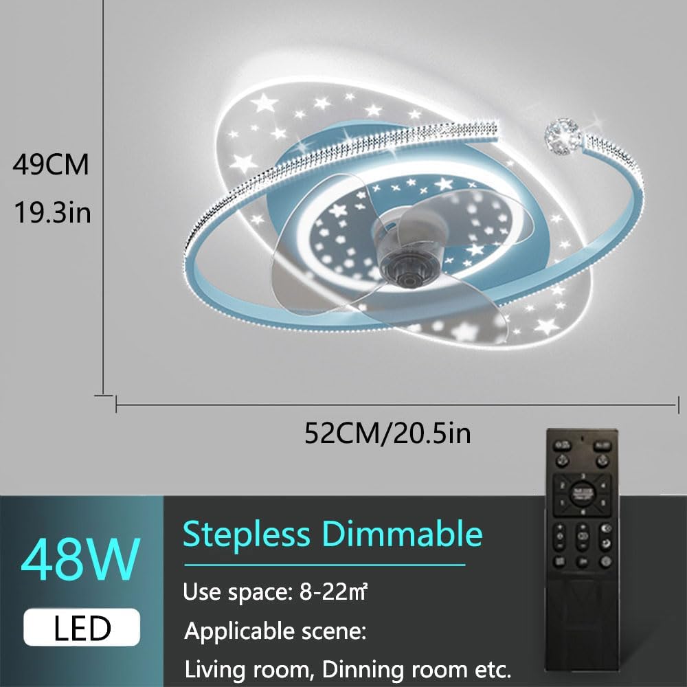 IBalody 48W LED Creative fan light interior 6 Speed Ventilador de techo con luz Habitación para niños Mute Fan Lighting Stepless Regulable Luz de techo con fan boy girl room