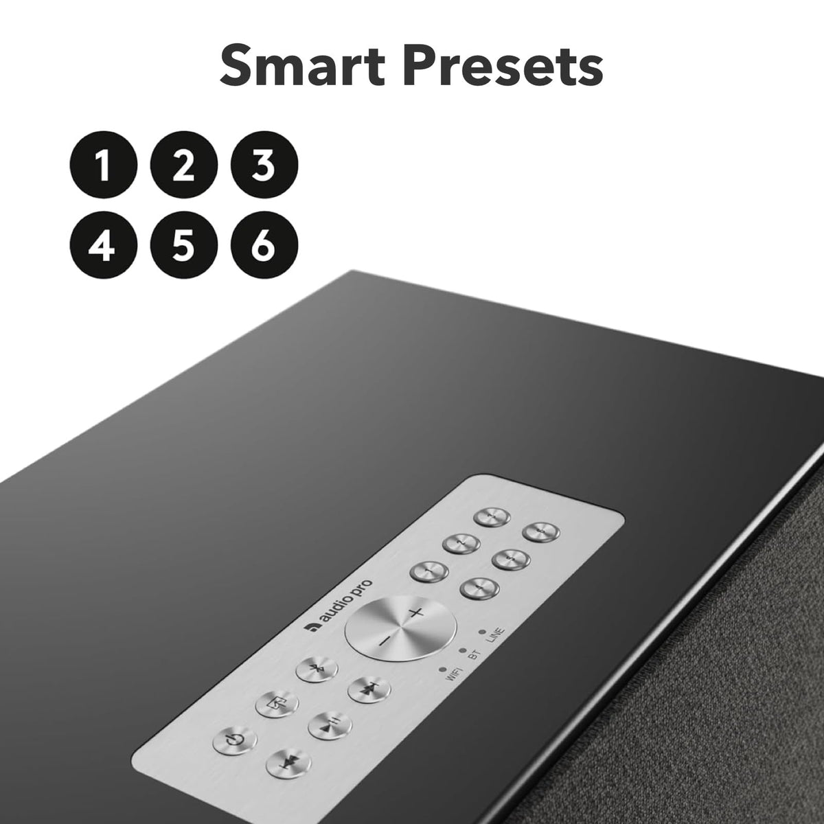 Altavoz Inalámbrico Audio Pro Negro Multiroom Sonido Potente Bluetooth Wi-Fi Compatible con AirPlay 2, Spotify, Tidal, App WiiM