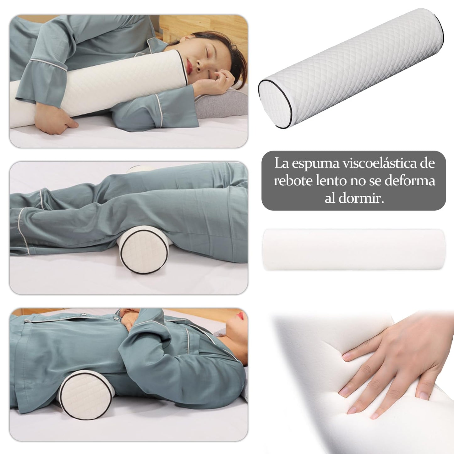 LEFUS Almohada de Cuello Redondo para Dormir,Round Cervical Roll Cylinder Bolster Pillow, Almohada Cervical de Espuma Viscoelástica para El Cuello,Adecuado para Cabeza, piernas y Espalda (Negro)