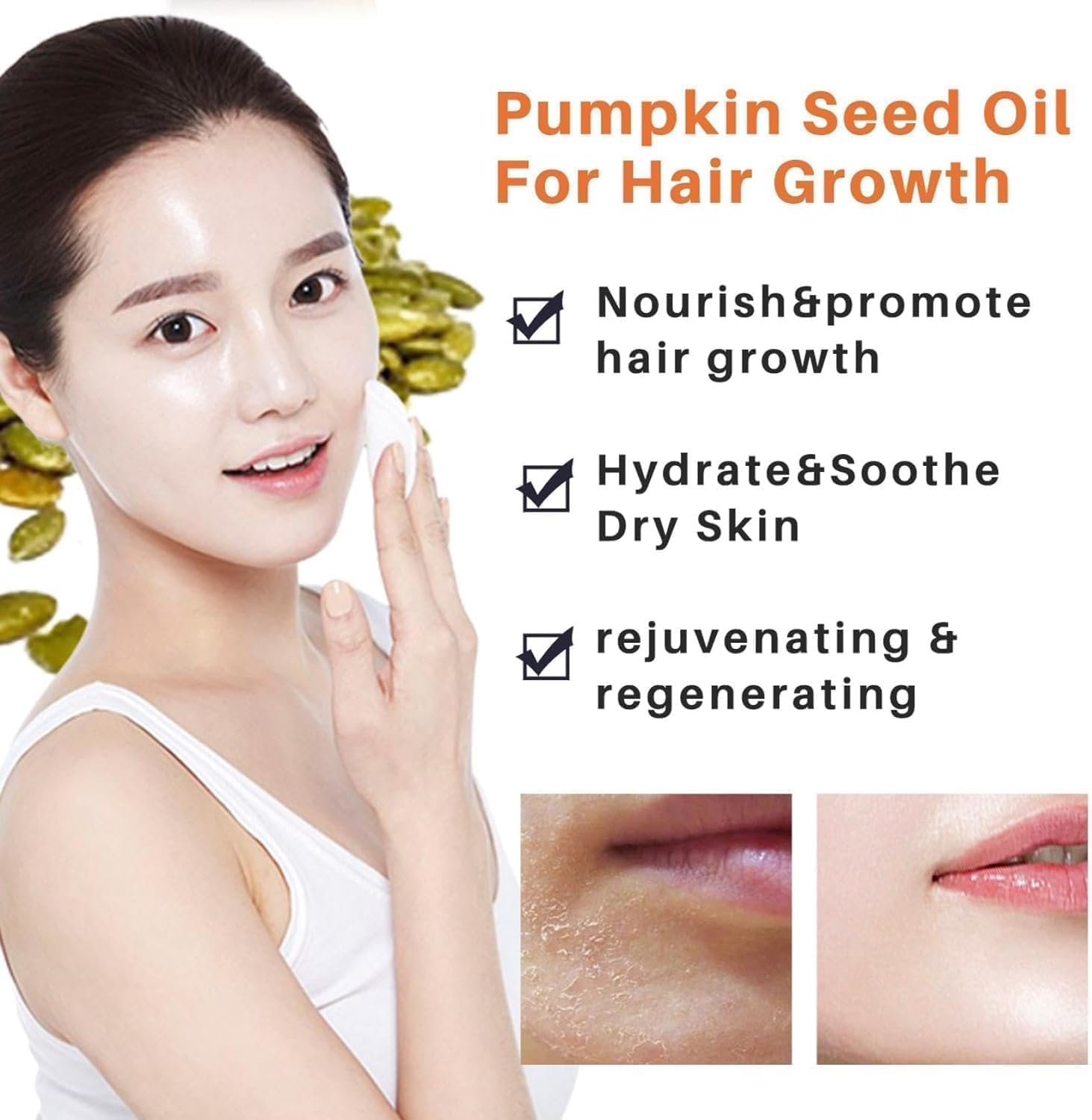 Organic Cold Pressed Pumpkin Seed Oil 60ml - Moisturizes Skin, Scalp, Eyebrows, Eyelashes, Face, and Body - Hair Oil for Dry, Damaged Hair