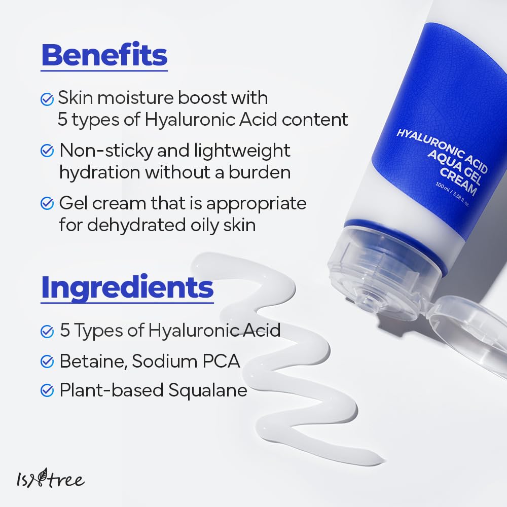 ISNTREE Hyaluronic Acid Aqua Gel Cream 100 ml, Crema Gel Hidratante Facial de Ácido Hialurónico