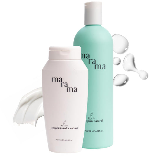 MARAMA | Kit Aloe | Shampoo sin Parabenos + Acondicionador sin Parabenos | Tratamiento para Cabello Maltratado - Aloe Vera | Anti Frizz Cabello | Vegano - Cruelty-Free