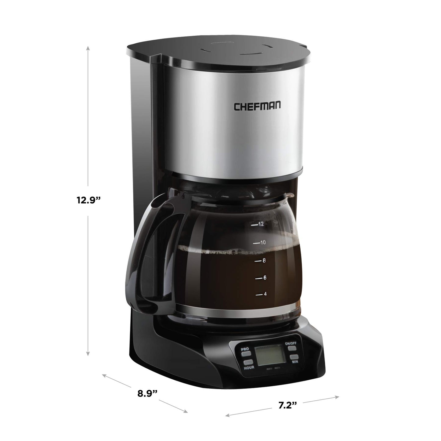 Chefman | Cafetera Programable | 12 tazas | Goteo | Filtro Reutilizable | Acero Inoxidable