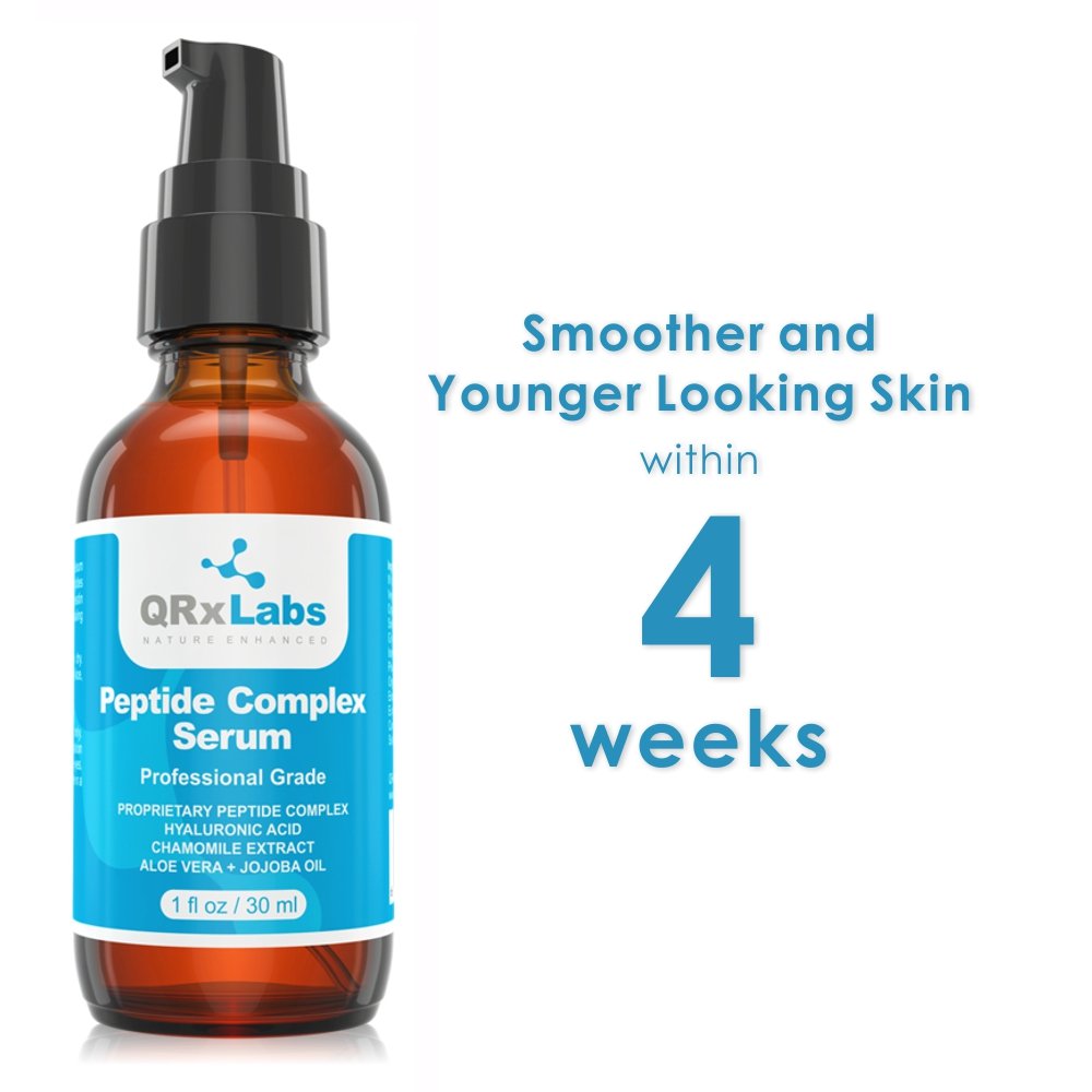 Peptide Complex Serum / Collagen Booster for the Face with Hyaluronic Acid and Chamomile Extract - Anti Aging Peptide Serum, Reduces Wrinkles, Heals and Repairs Skin - Tightening Effect - 1 fl oz