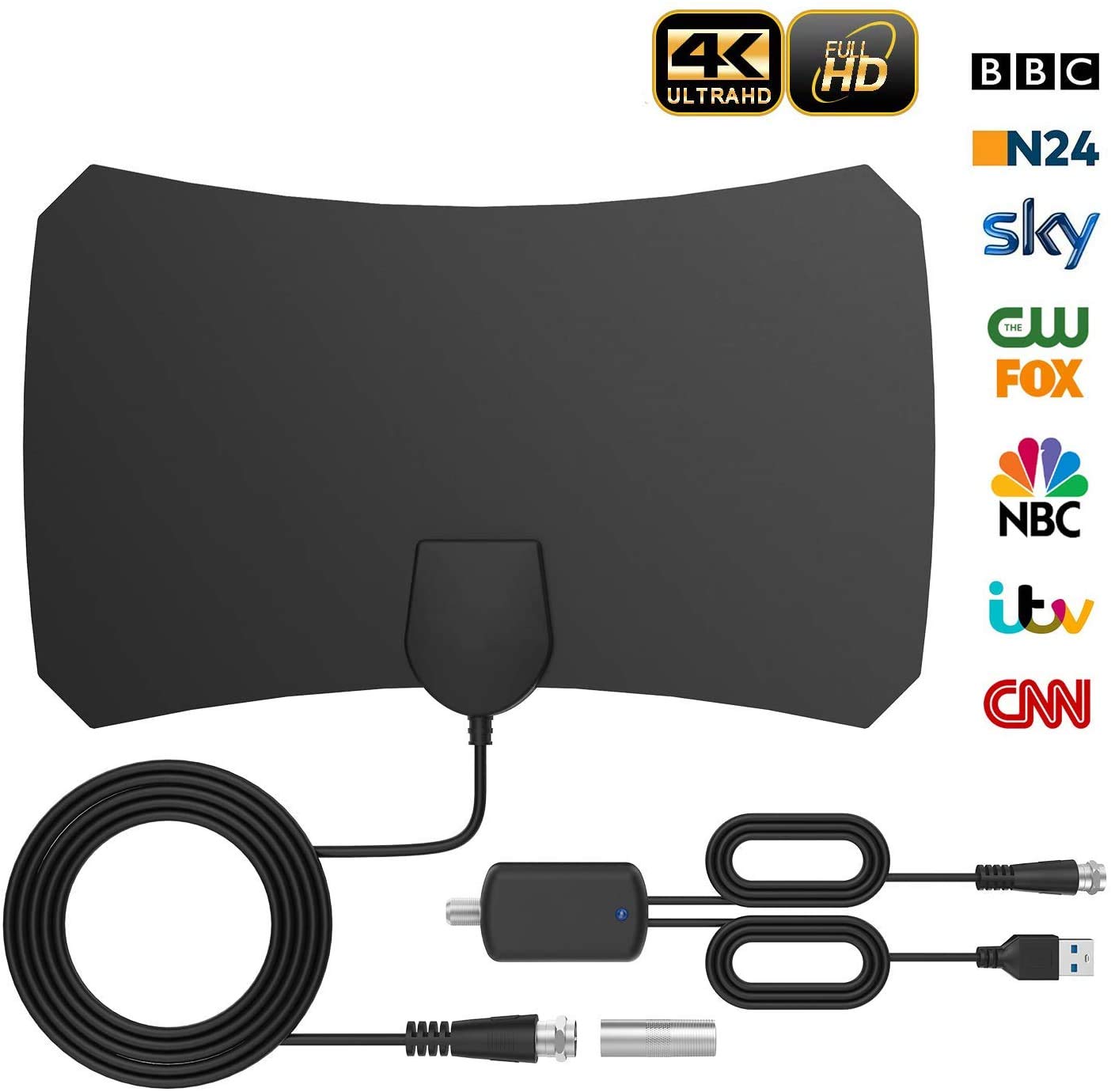 Fotgear Antena de TV Digital, Antena HDTV Interior con Excelente Rendimiento para TDT Digital y señales de TV Analógicas, 4K 1080P, Antena de Ventana con Amplificador de señal