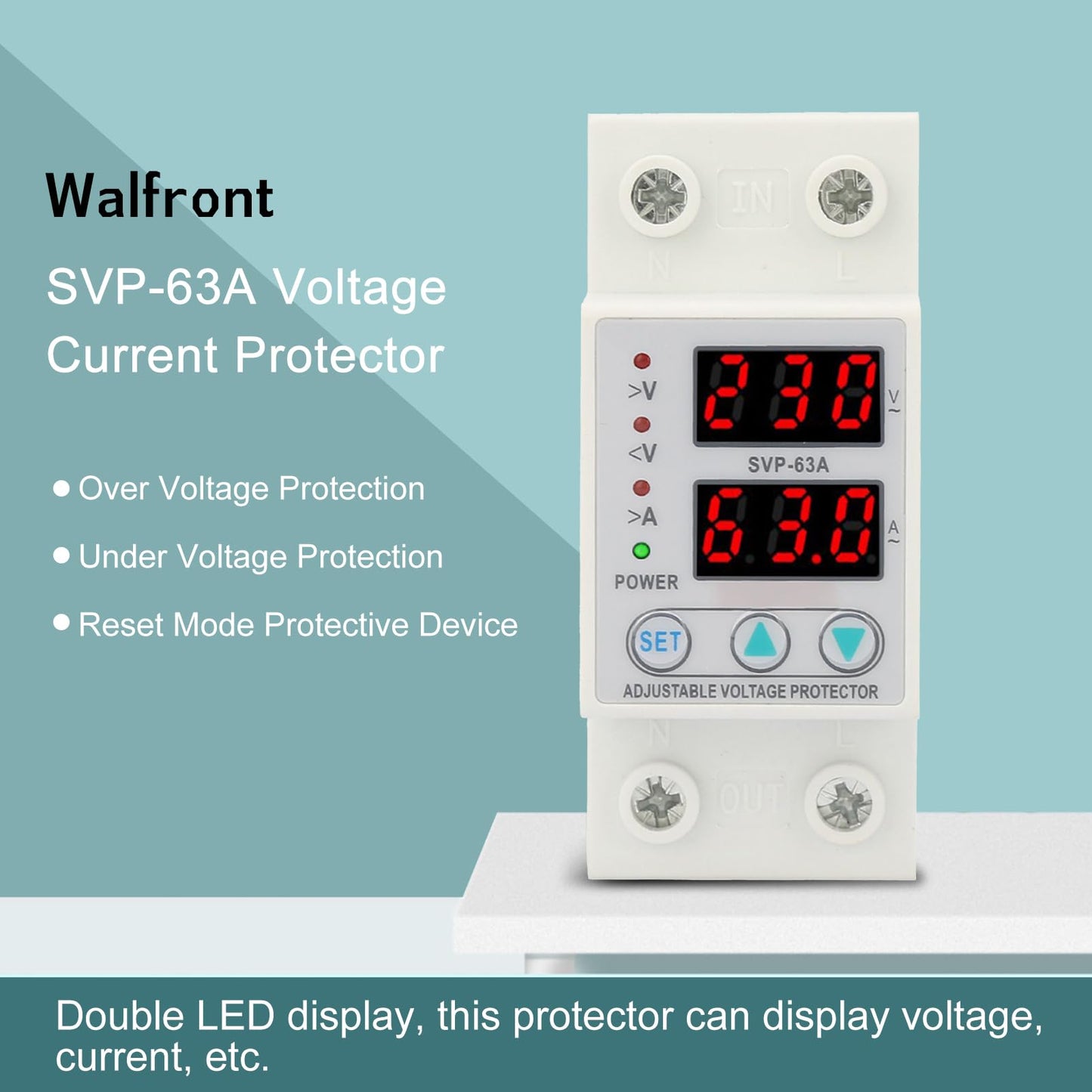 Protector de Corriente Walfront Ajustable con Pantalla LED Doble AC230V 63A