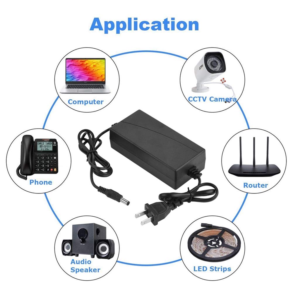 Adaptador de Alimentación de CA a DC 24V 2A Alta Eficiencia Negra para Equipos de Audio y Video Inalámbricos