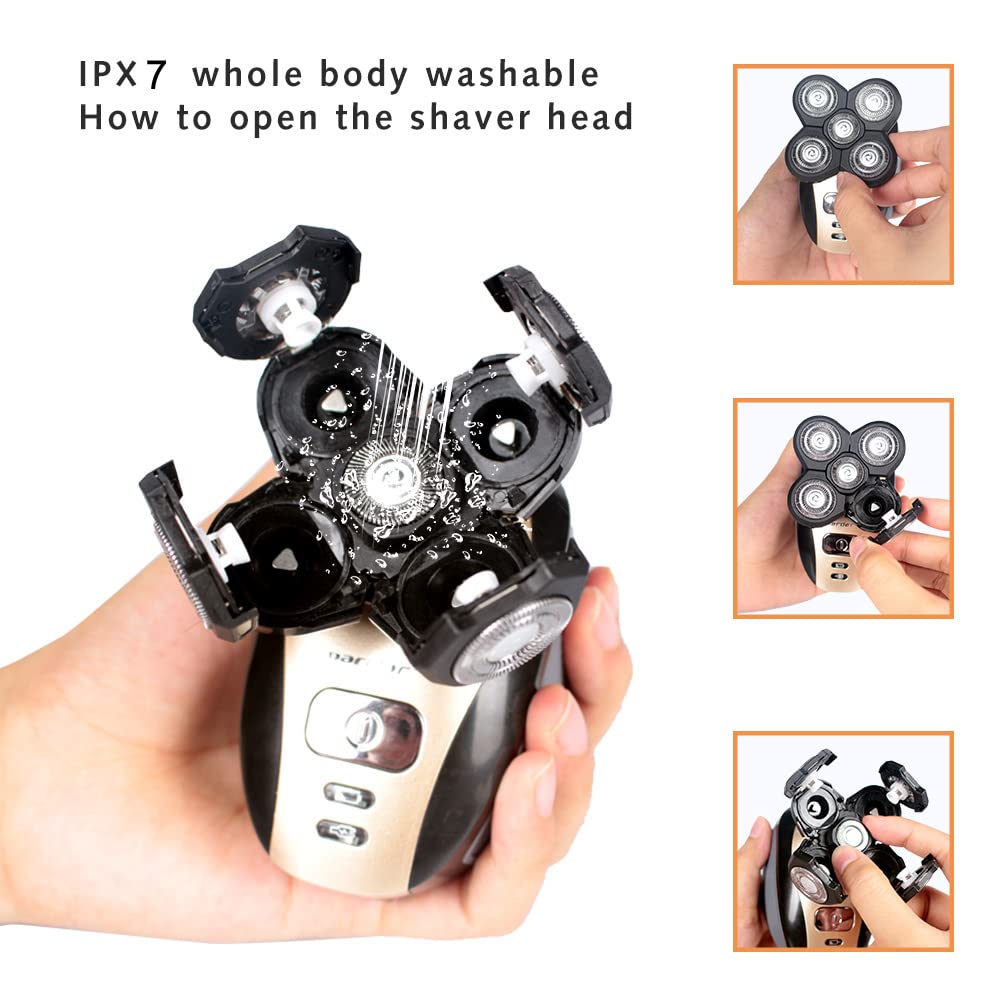 Afeitadora Eléctrica Hombre,Afeitadora Eléctrica 5 en 1 Para Hombres,Afeitadoras de Cabeza Flotante 4D para Hombres Calvos,Kit de Aseo Inalámbrico Skull Shaver 5 Head con IPX7 Impermeable,para Barba