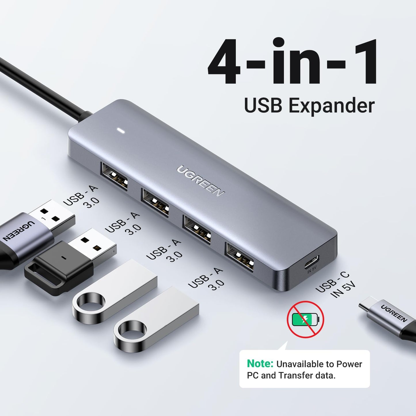 Hub USB UGREEN 1.5M SuperSpeed 5Gbps 3.0 4 Puertos Compatible con Macbook, PC, PS4, Xbox
