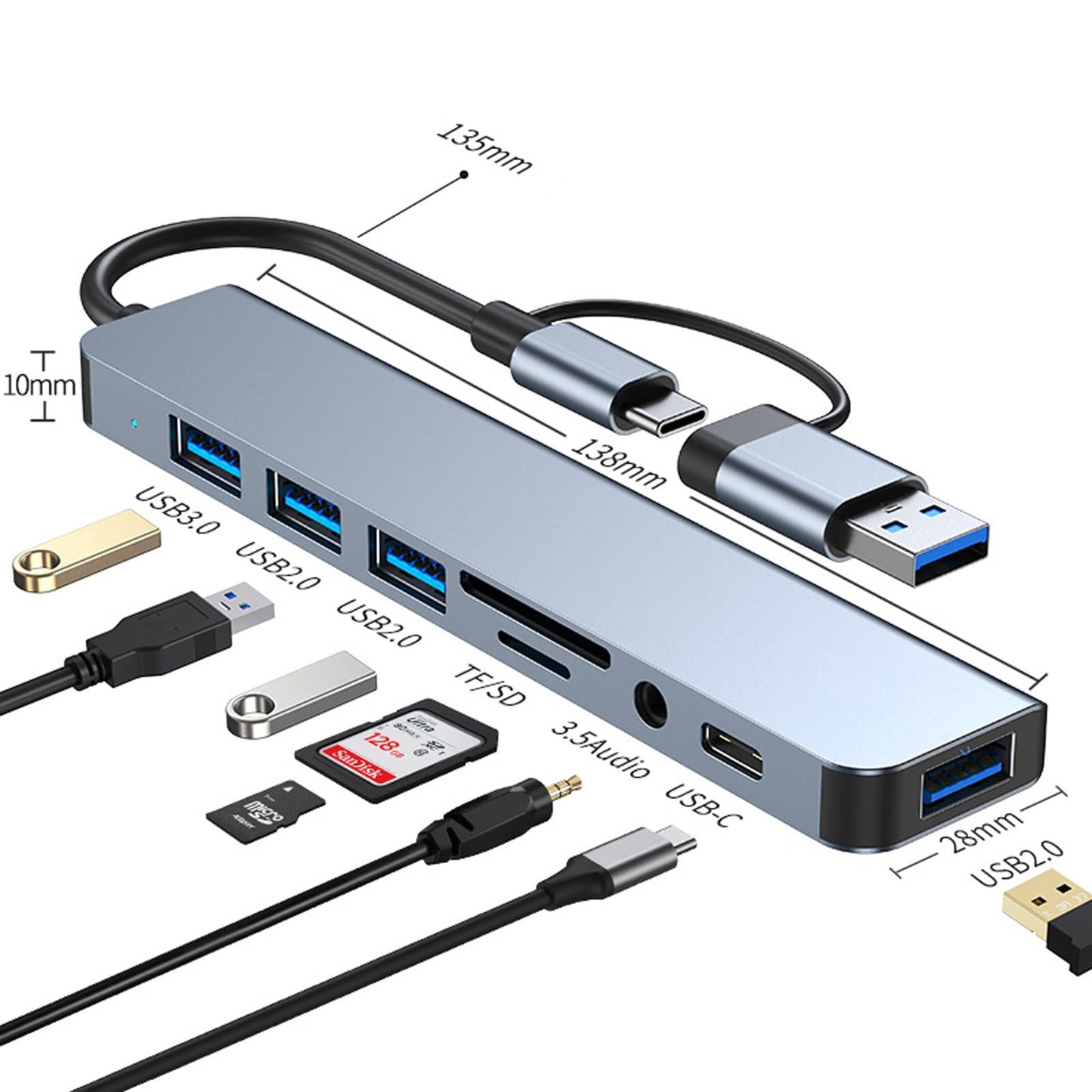 Adaptador USB C Multipuerto WULAR Gris con 8 en 1 para MacBook Air/Pro iPad Surface Chromebook