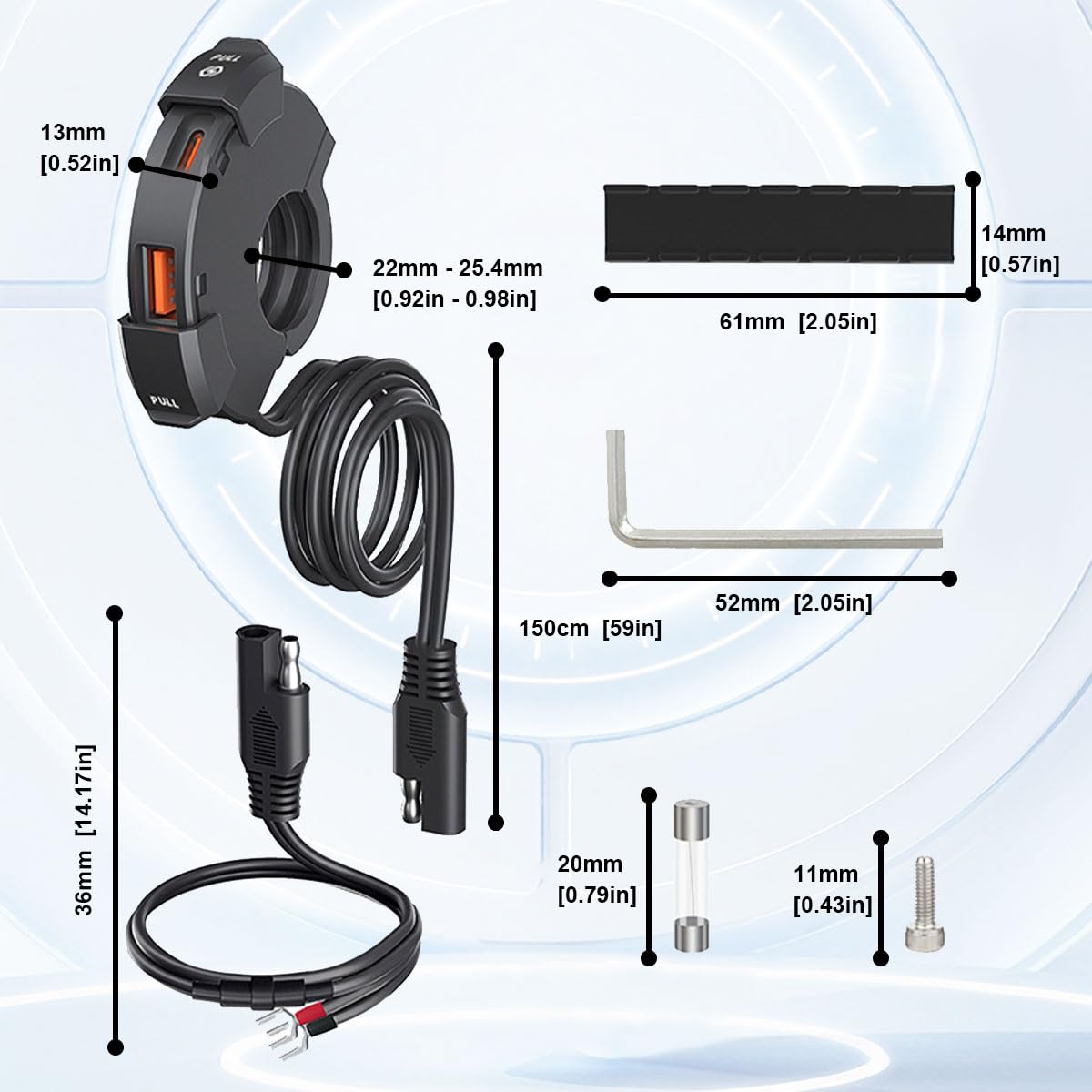 ADILIKADII Cargador de Teléfono para Motocicleta de 30W Tipo C PD y 18W USB A, Cargador Rápido Impermeable IP65 con Doble USB Carga Rápida, Accesorios para Motocicleta de Celulares Móviles Cámaras GPS