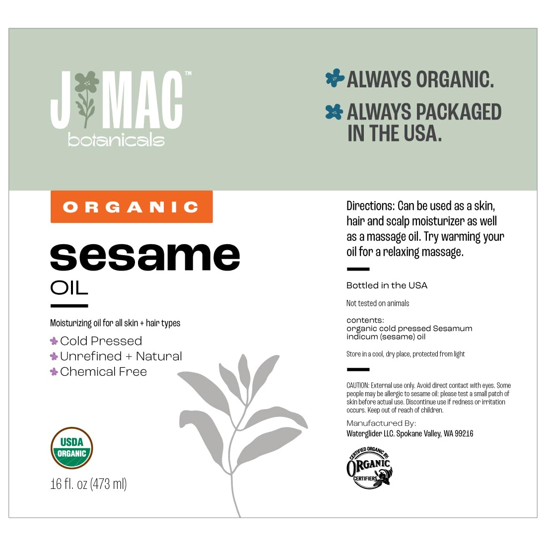 VERSAINSECT Organic Sesame Oil (16 oz Plastic Bottle), Cold-Pressed, Organic Sesame Oil for Skin, ayurveda Body Oil for Massage, Organic & Unrefined Ayurvedic Oil for Skin, Hair, Oil Pulling