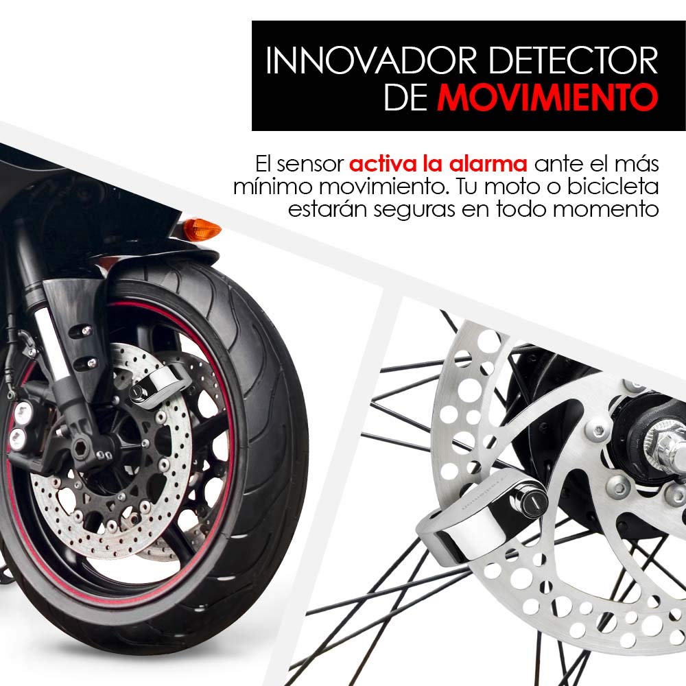 Redlemon - Candado para Bicicleta y Motocicleta con Alarma, Sensor de Movimiento, Seguro Antirrobo de Compatible con Vehículos con Llanta de Disco, Resistente a Salpicaduras