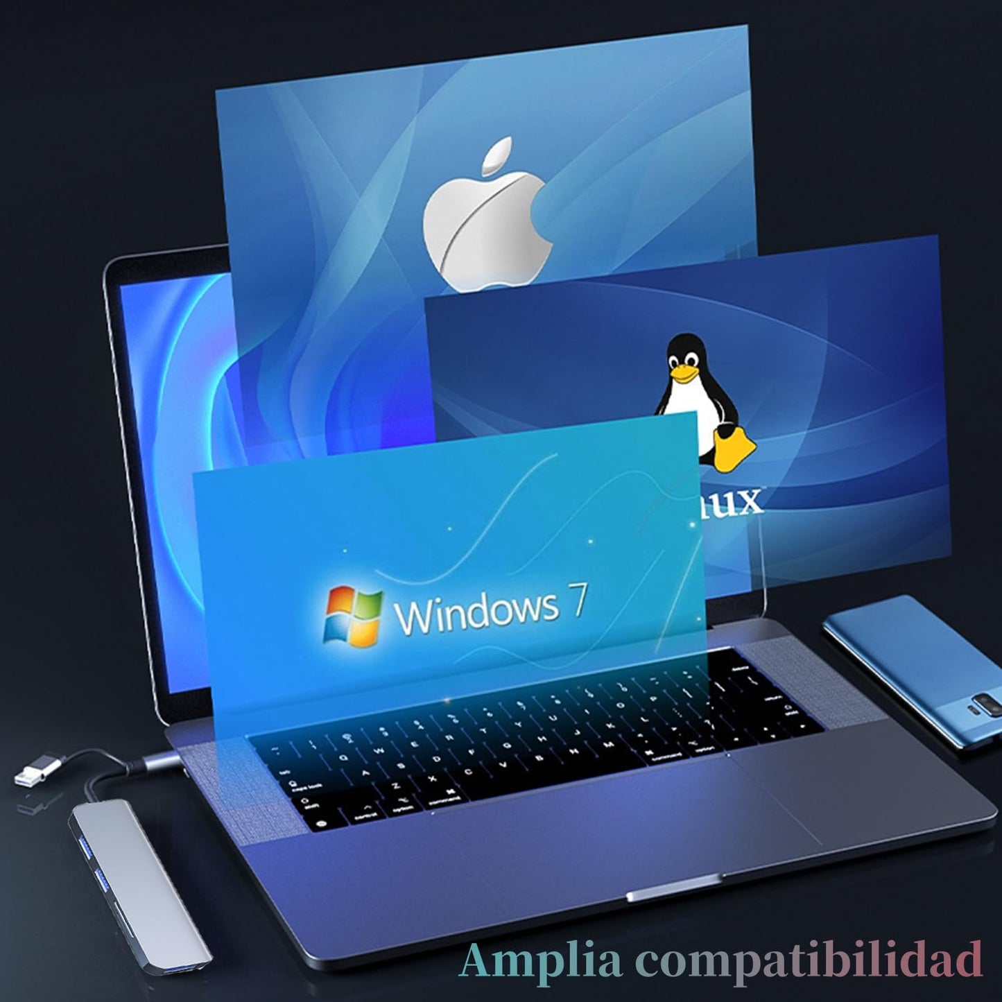 Adaptador USB C Hub 5en1 MacBook Pro XPS HDMI 4K Ethernet PD 100W