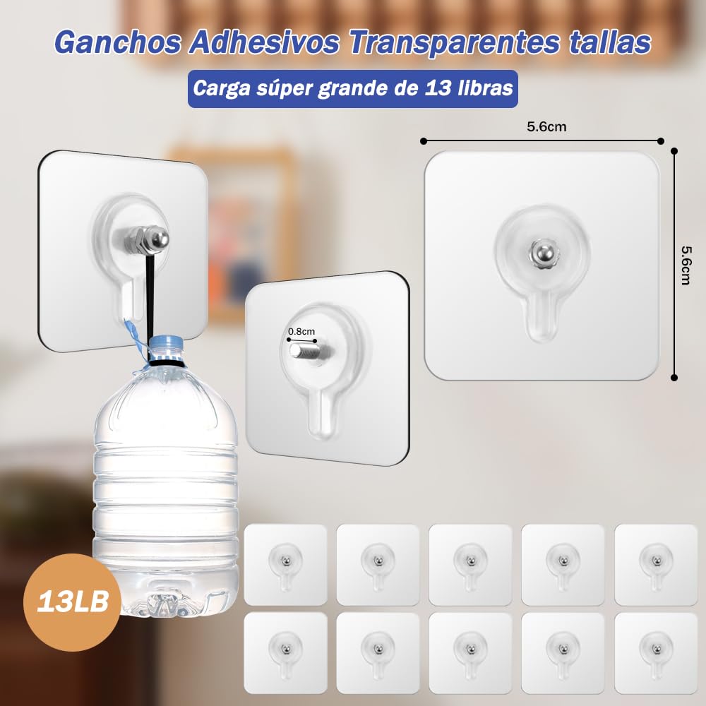 Freetis Ganchos Adhesivos Transparentes, Ganchos de Pared Sin Clavos, 10PCS Ganchos de Baño Adhesivos Ganchos Impermeables y Reutilizables Sin Costura (6 * 6/0.8)
