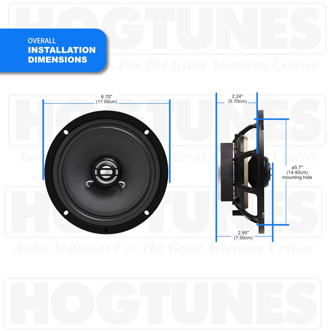 Hogtunes 462F-RM - Altavoces frontales de 6.5 pulgadas con parrillas (2 unidades), se adapta a motocicletas Harley-Davidson de 2014 actuales