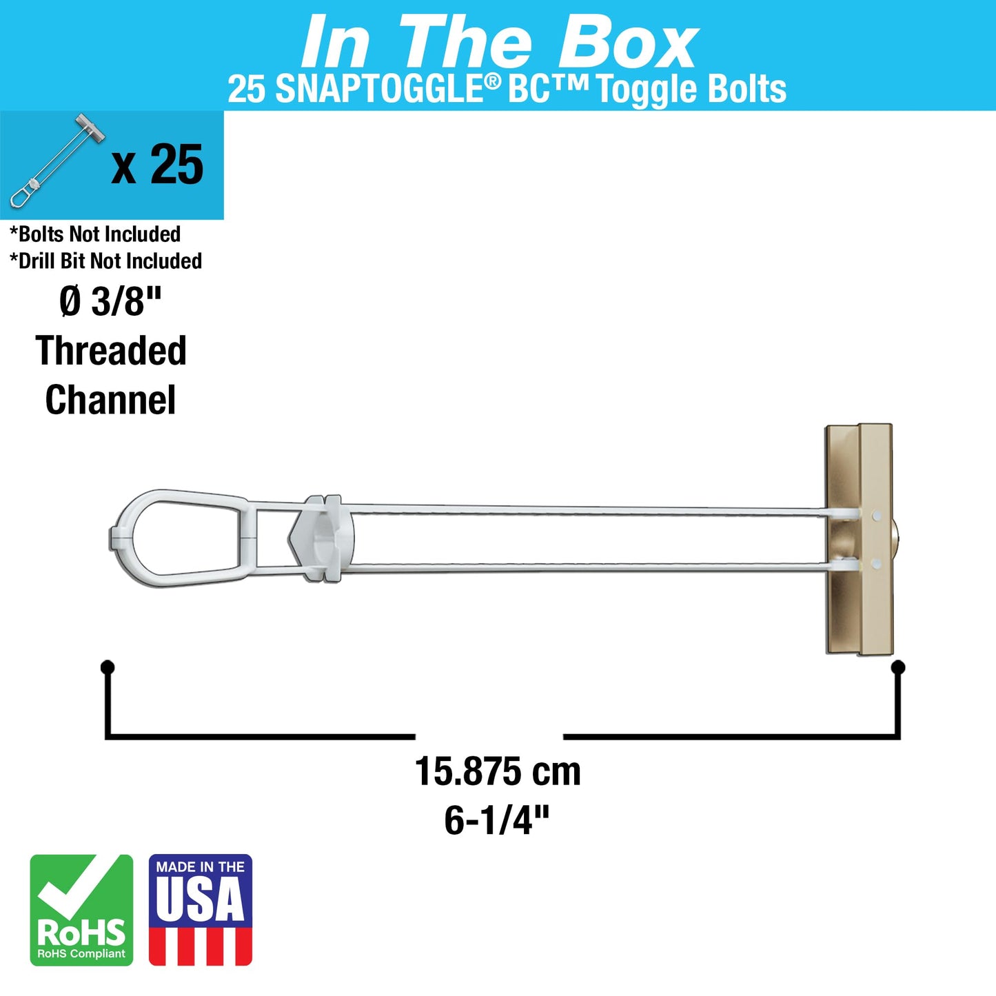 toggler Snaptoggle BC Toggle ancla, acero galvanizado, Canal, fabricado en EE. UU, 3/20.3 cm a 2 – 1/2" Rango de agarre, para 3/20.3 cm -16 UNC tamaño de cierre (paquete de 25)