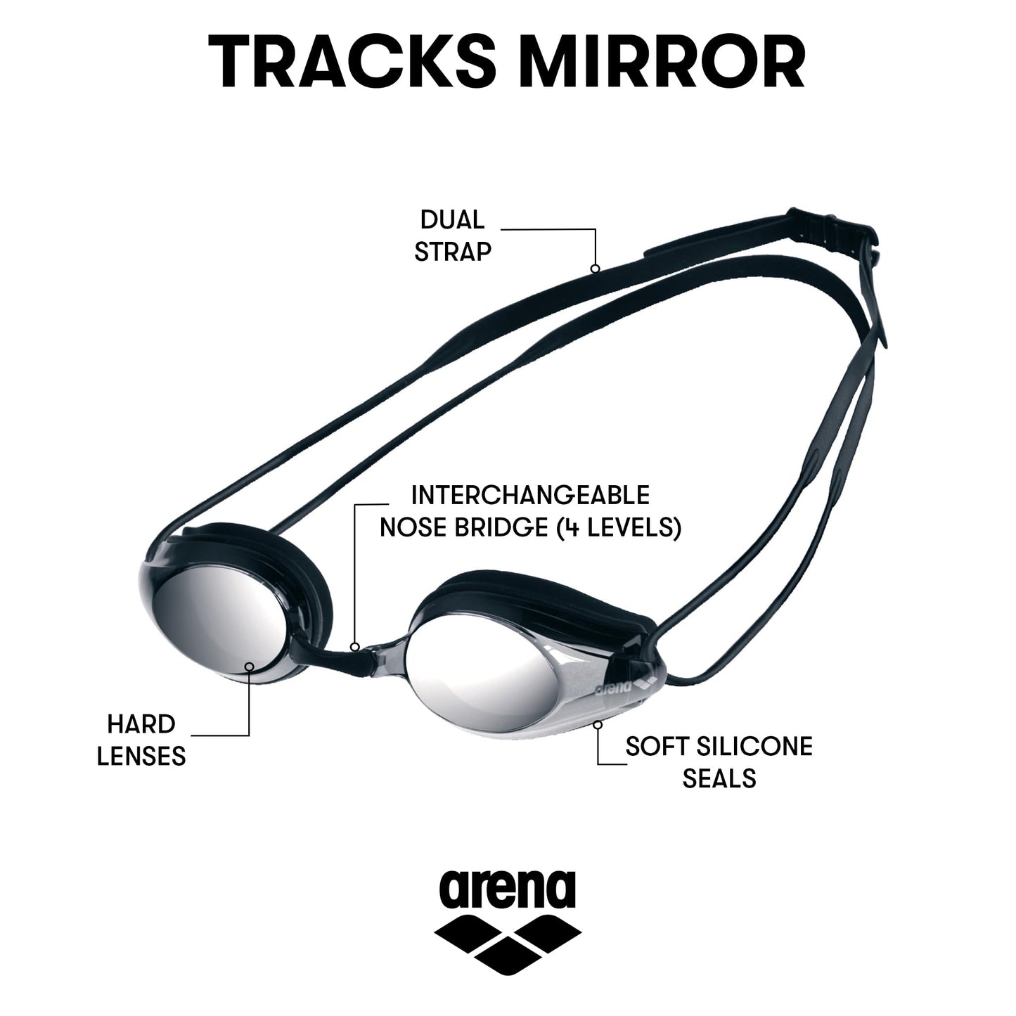 Arena Tracks, gafas de natación espejadas Negro/plateado humo/negro Una talla 0.00|pounds
