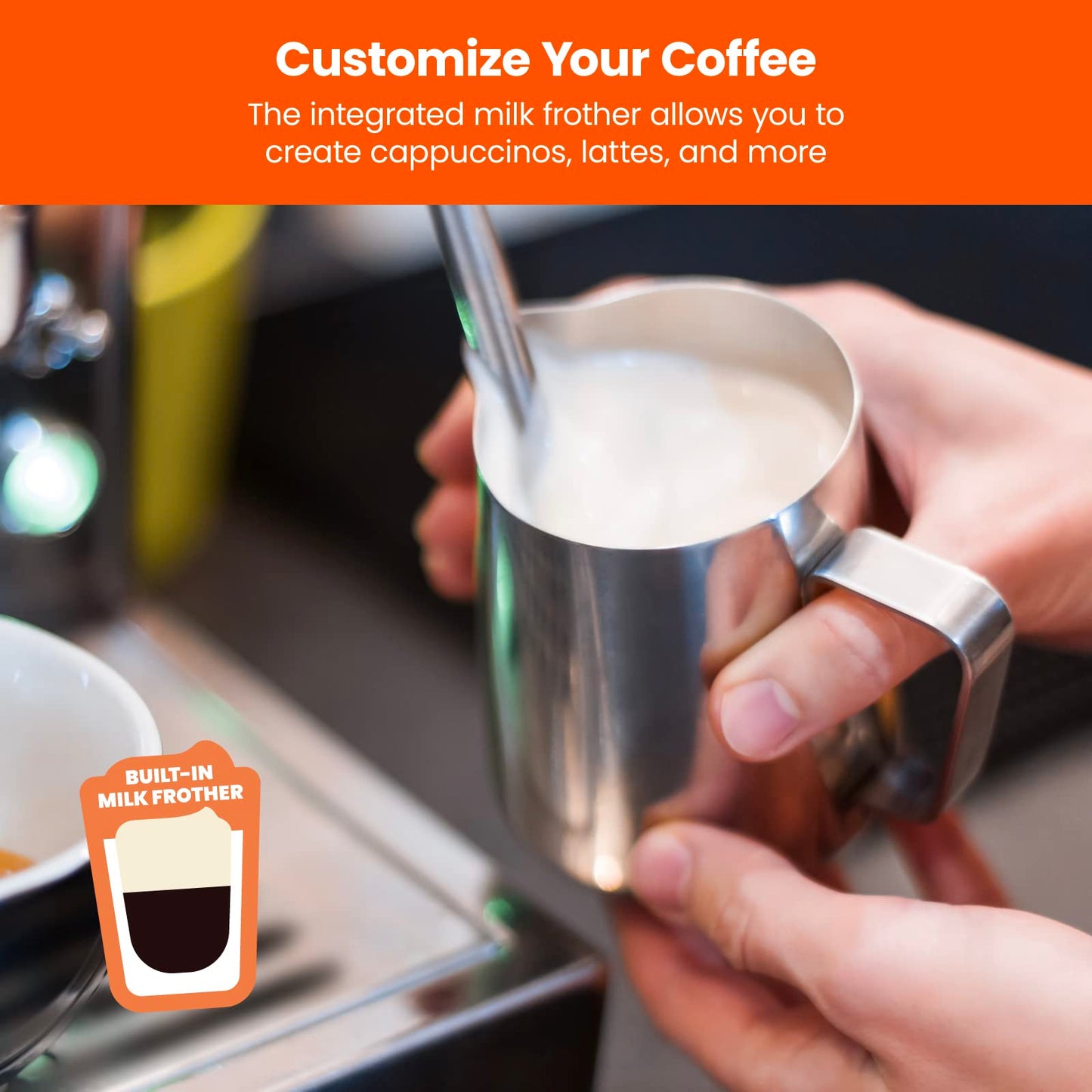 Chefman - Máquina de café espresso , control digital, preparación individual o doble, piezas aptas para lavavajillas, acero inoxidable
