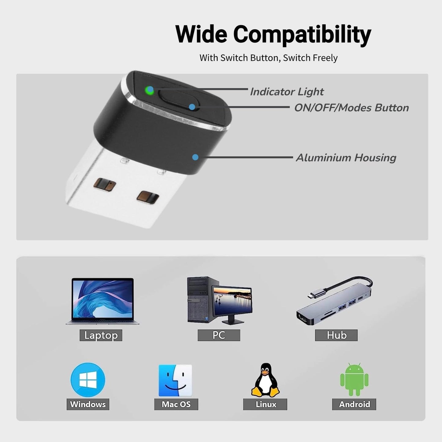 Agitador USB Yoidesu Negro con Botón de Interruptor y 2 Modos de Movimiento Simulado