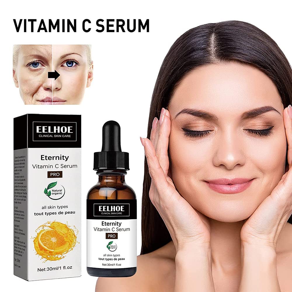 Guanshan Ash, Eelhoe Eternity Vitamin C Serum, para la cara, Suero antienvejecimiento para cara y ojos con vitamina C, ácido hialurónico, vitamina E, Suero iluminador para manchas oscuras