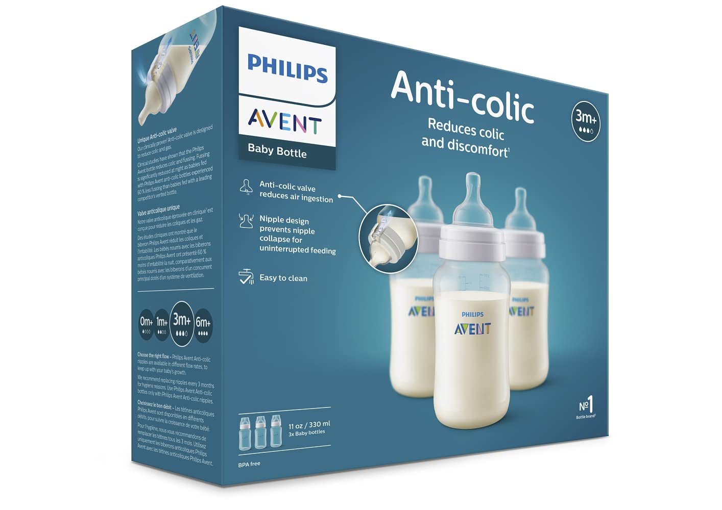 Set de Biberón Anti-colic Philips Avent Transparente 11oz 3 piezas