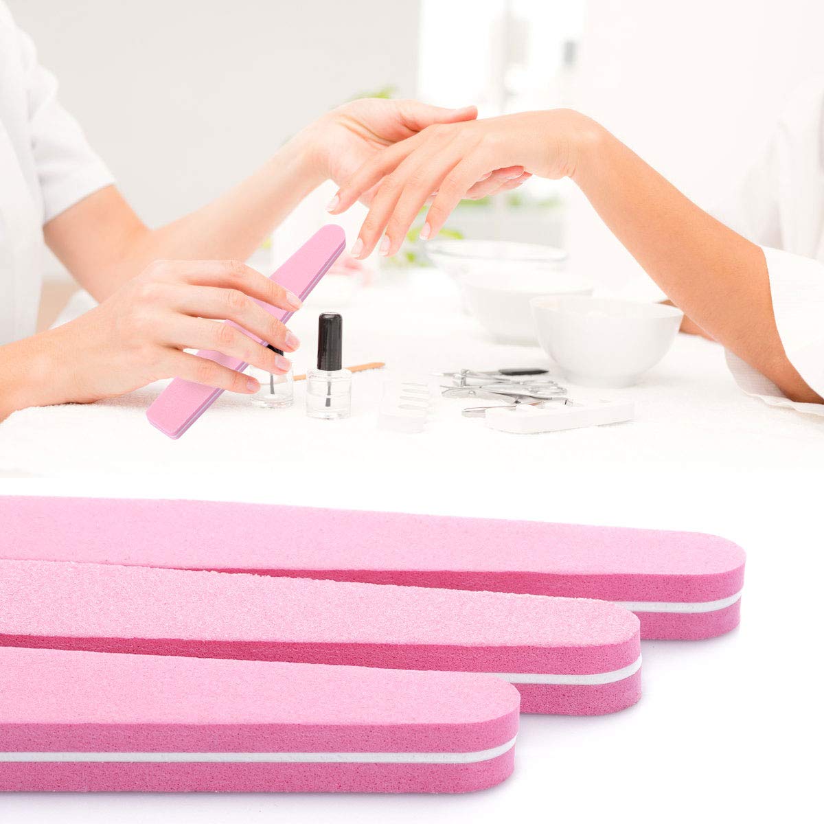 Paquete de 20 limas de bloque de uñas lavables, doble cara, 100/180, lima de lijado (rosa)