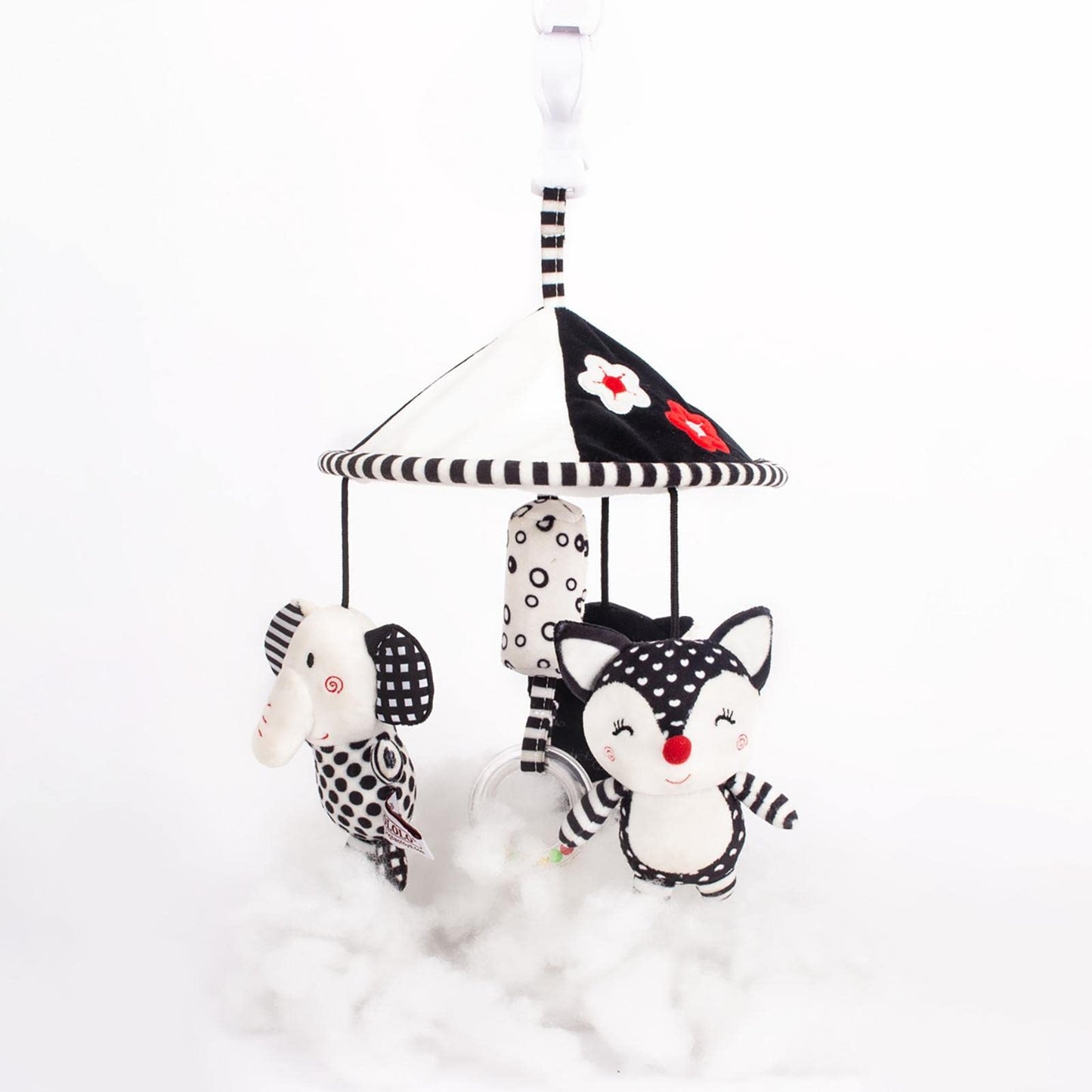 Cuna móvil – Chupete móvil en blanco y negro | Cuna portátil decoración la selva juguetes reconfortantes peluche búho elefante muñeca recámara decoración cabina Sritob